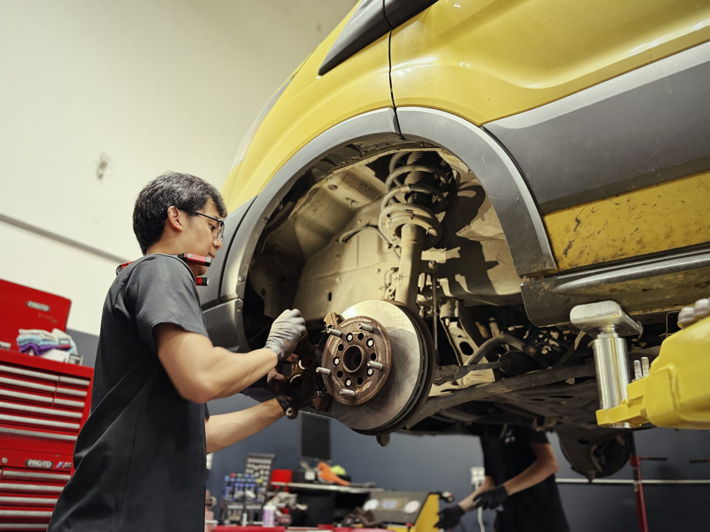 Fleet vehicle in the service bay