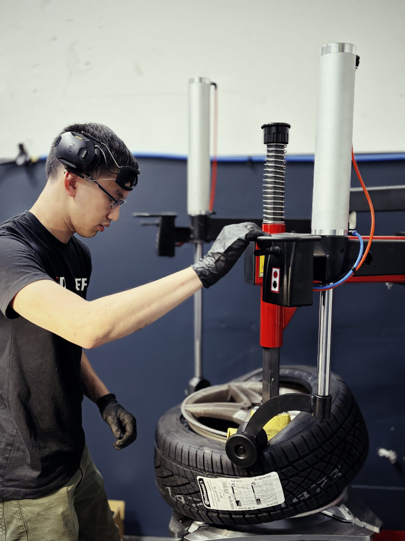 Tire service in progress
